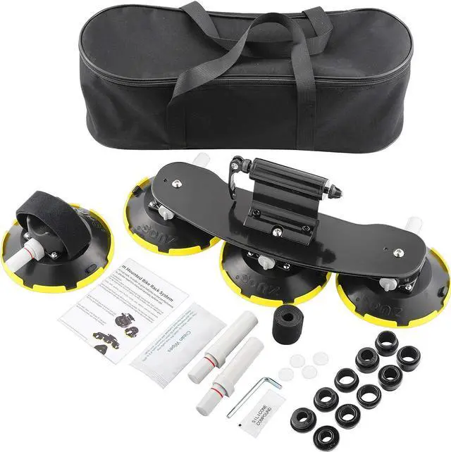Main image of Bike Rack for Car Roof, Vacuum Suction Cup Bicycle Carrier Aluminium Alloy Roof Rack, with 5 Adapters for Most Bikes, 9x100mm/12x100mm/15x100mm/15x110mm/20x100mm/20x110mm (6" Suction Carrier)