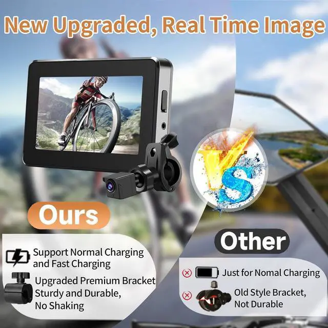 Alt view image 3 of 7 - Bike Camera Rechargeable Battery 360° Rotation - Color Night Vision 3 Mins Easy Installation Wide View Handlebar 4.3'' HD 1080P Monitor Bicycle Rear View Camera for Mountain Ebike Wankskey