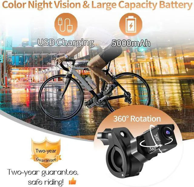 Alt view image 4 of 7 - Bike Camera Rechargeable Battery 360° Rotation - Color Night Vision 3 Mins Easy Installation Wide View Handlebar 4.3'' HD 1080P Monitor Bicycle Rear View Camera for Mountain Ebike Wankskey