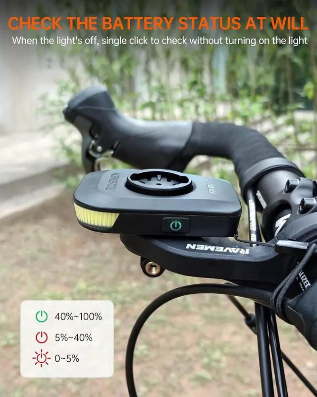 Alt view image 7 of 7 - FR300 Compatible with Garmin/Wahoo Bike Computer, 300 Lumen Warning Flashing 6 Modes Cycling Computer Accessories with Auto On Off, USB C Rechargeable for Road Bike (Patent Protected)