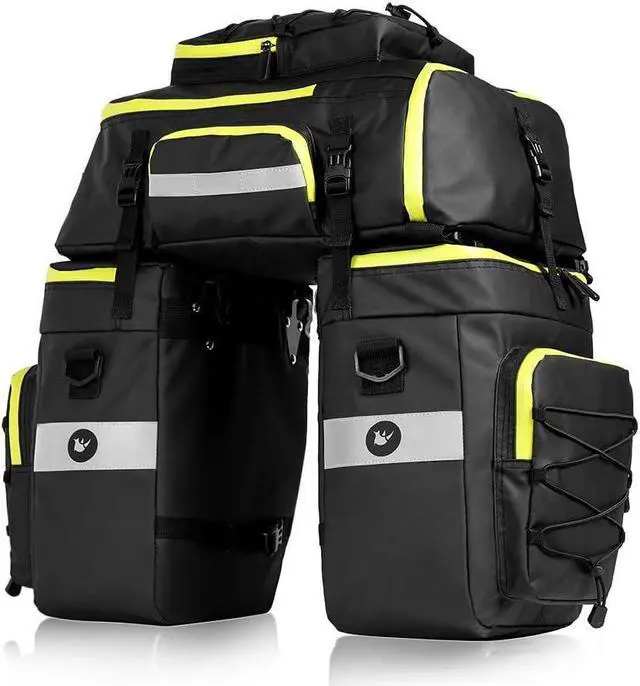 Alt view image 2 of 7 - Bike Bag Bike Pannier Bag Set, for Bicycle Cargo Rack Saddle Bag Shoulder Bag Laptop Pannier Rack Bicycle Bag Professional Cycling Accessories 3 in 1-Green