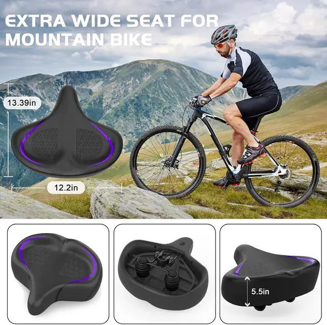 Alt view image 7 of 7 - Bicycle Seat, Bike Seat for Women Men Extra Comfort Wide, Oversized Comfortable Seats Saddle for Peloton Bikes, Fit for Exercise Bikes, Electric Bikes, Mountain Bikes, Cruiser Bikes