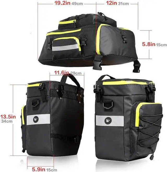 Alt view image 3 of 7 - Bike Bag Bike Pannier Bag Set, for Bicycle Cargo Rack Saddle Bag Shoulder Bag Laptop Pannier Rack Bicycle Bag Professional Cycling Accessories 3 in 1-Green