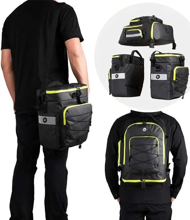 Alt view image 5 of 7 - Bike Bag Bike Pannier Bag Set, for Bicycle Cargo Rack Saddle Bag Shoulder Bag Laptop Pannier Rack Bicycle Bag Professional Cycling Accessories 3 in 1-Green