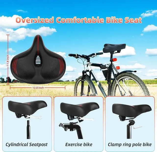 Alt view image 4 of 7 - Oversized Bike Seat for Peloton Bike & Bike+, Comfort Seat Cushion Compatible with Peloton, Road or Exercise Bikes, Bicycle Wide Saddle Replacement for Men & Women, Accessories for Peloton