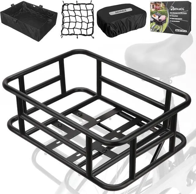 Main image of Rear Rack Bike Basket with Cargo Net and Liner Large Bicycle Basket Perfect Mount for Electric Bike