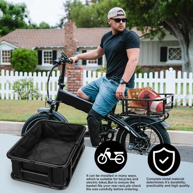 Alt view image 6 of 7 - Rear Rack Bike Basket with Cargo Net and Liner Large Bicycle Basket Perfect Mount for Electric Bike