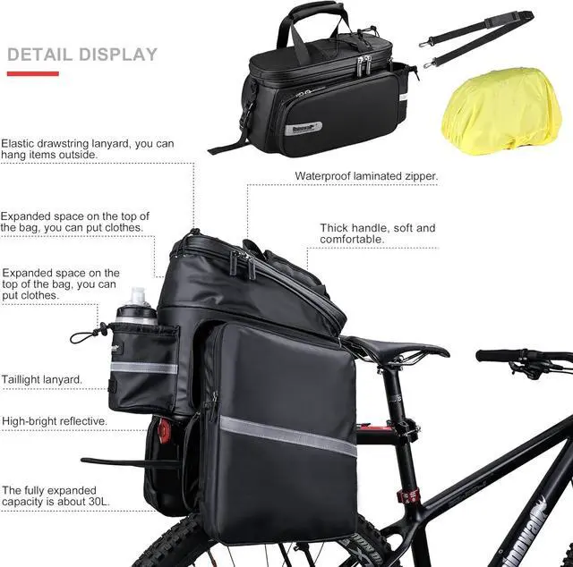 Alt view image 3 of 7 - Bike Trunk Bag Bike Rack Bag Bike Pannier Bag Rear Seat Bag Handbag for Bicycle Cargo Rack Saddle Bag Bicycle Commuter Bag Shoulder Bag Luggage Bag
