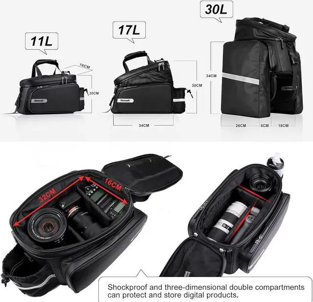 Alt view image 2 of 7 - Bike Trunk Bag Bike Rack Bag Bike Pannier Bag Rear Seat Bag Handbag for Bicycle Cargo Rack Saddle Bag Bicycle Commuter Bag Shoulder Bag Luggage Bag