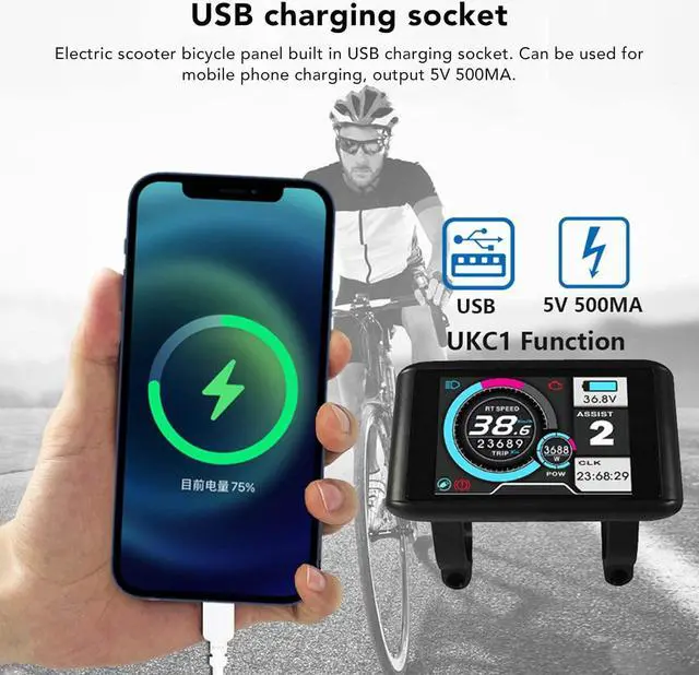 Alt view image 2 of 7 - Electric Bike Meter, UKC1 Color Display Bike LCD Display for Electric Bike Scooter with Waterproof Connector
