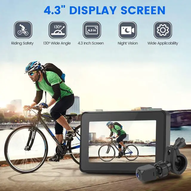 Alt view image 2 of 7 - Bike Bicycle Mirror,1080P Bicycle Rear View camera with 4.3" Screen,130° Wide Angle Color Night Vision Bikes Camera 360° Adjustable,Bike Accessories For Bicycle, Mountain, Road Bike