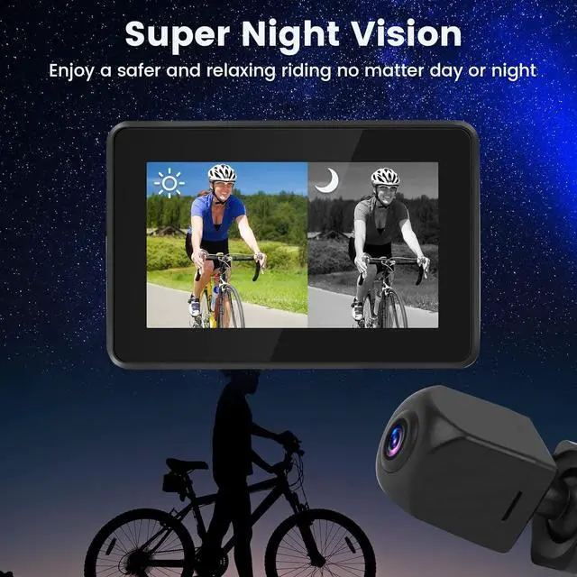 Alt view image 5 of 7 - Bike Bicycle Mirror,1080P Bicycle Rear View camera with 4.3" Screen,130° Wide Angle Color Night Vision Bikes Camera 360° Adjustable,Bike Accessories For Bicycle, Mountain, Road Bike