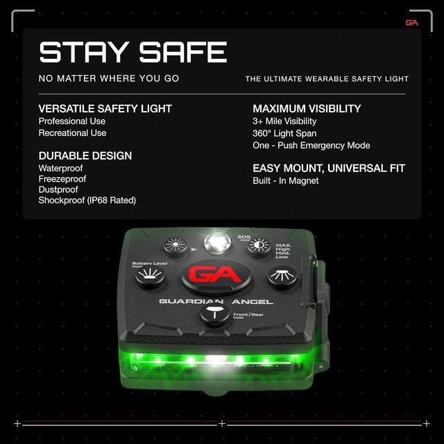 Alt view image 2 of 7 - Angel Micro Series Safety Lights, Beacon Device (Red Front & Green Rear) | Rechargeable, Magnetic & Hands-Free Wearable LED Light for Dog Walking, Cycling, Camping & Kayak