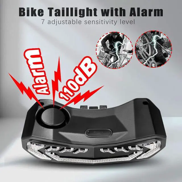 Alt view image 4 of 7 - Bike Tail Light with Turn Signals and Brake Light Bike Horn Alarm with Remote, Built in Speaker/Light Sensor/Vibration Sensor, Smart Auto ON/Off Rechargeable Waterproof Rear Bike Light 2 PACK