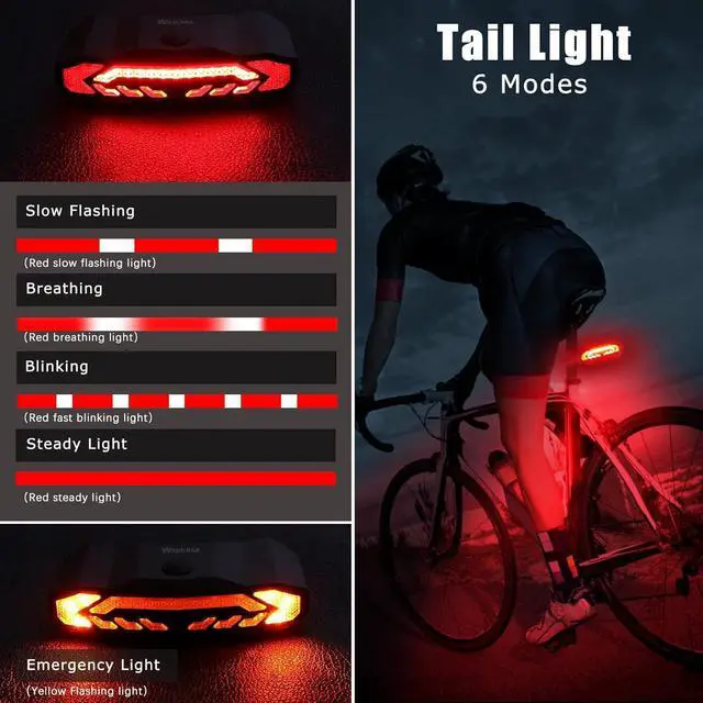 Alt view image 5 of 7 - Bike Tail Light with Turn Signals and Brake Light Bike Horn Alarm with Remote, Built in Speaker/Light Sensor/Vibration Sensor, Smart Auto ON/Off Rechargeable Waterproof Rear Bike Light 2 PACK