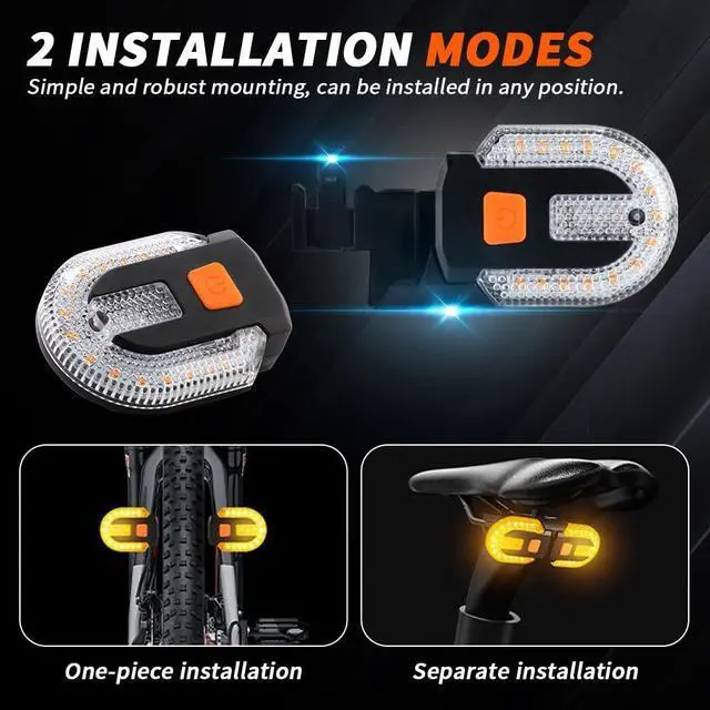 Alt view image 3 of 7 - 4Pcs Turn Signals for Bicycles with Alarm, USB Charging Remote Control Split/Integrated Bike Tail Light 5 Modes Waterproof Strobe Bike Rear Lights Can be Mounted on Front and Rear of Bicycle