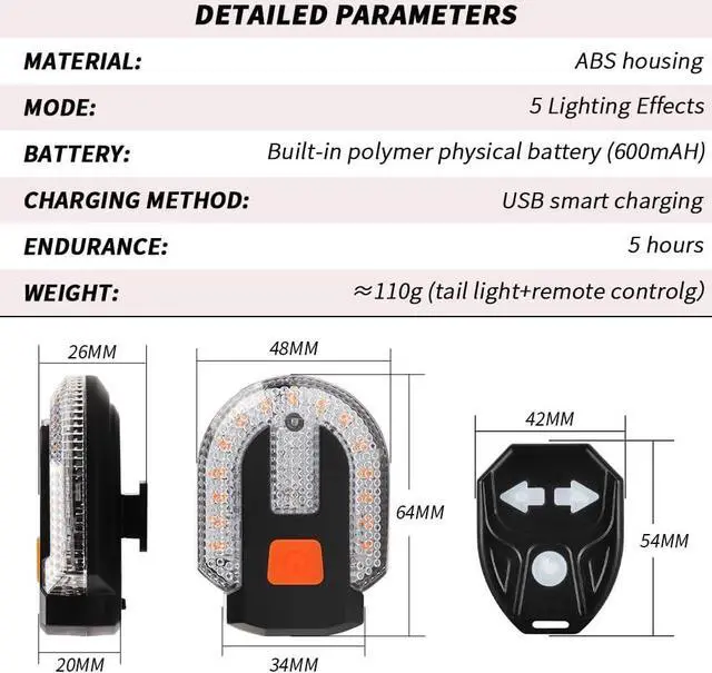 Alt view image 7 of 7 - 4Pcs Turn Signals for Bicycles with Alarm, USB Charging Remote Control Split/Integrated Bike Tail Light 5 Modes Waterproof Strobe Bike Rear Lights Can be Mounted on Front and Rear of Bicycle