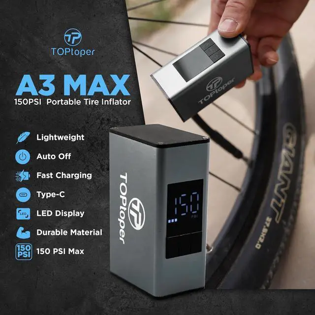 Alt view image 2 of 6 - Mini Electric Bike Pump with Pressure Gauge- 150PSI Portable Bicycle Tire Pump with Auto Stop, Pocket Tiny Air Pump with Presta & Schrader Valve Adapter for E-Bike Mountain Bike and Road Bike