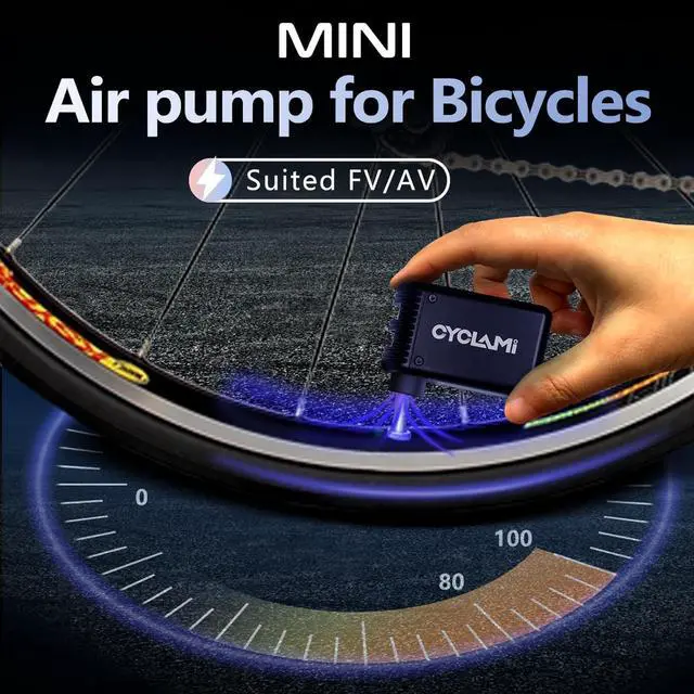 Alt view image 2 of 6 - Mini Electric Bike Pump, CYCLAMI Portable Tire Pump 100PSI Bicycle Tube Inflator Air Pump with Presta/Schrader Valve Aluminium for Road/Mountain Bikes, Type-C Rechargeable Battery (A2)