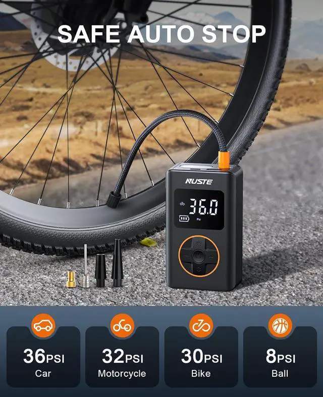 Alt view image 4 of 7 - Tire Inflator Portable Air Compressor - 150 PSI Cordless Mini Bike Tire Pump, Air Pump for Car Motorcycle Bicycle Tires, Balls, with Pressure Gauge, LED Light