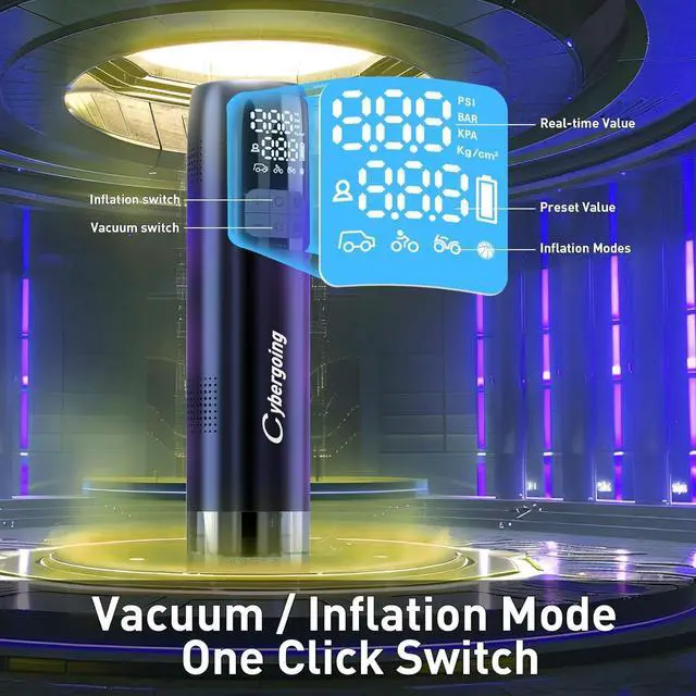 Alt view image 7 of 7 - Tire Inflator Portable Air Compressor 150 PSI & Handheld Car Vacuum Cordless 10000Pa, 2 in 1 Rechargeable Hand Vacuum Tire Pump with LED Screen for Car, Motorcycle, Bike, Ball