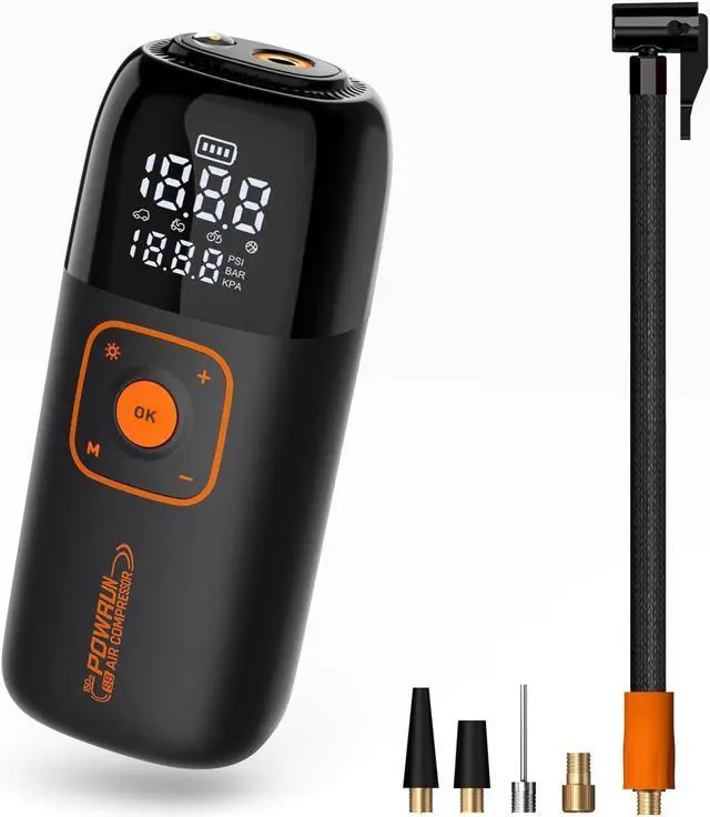 Main image of S8 Tire Inflator Portable Air Compressor, 150 PSI Car Tire Pump with 6000mAh Battery, Bicycle Pump with LCD Screen, Electric Bike Pump, Cordless Air Pump for Car, Motorcycle, bike, Ball