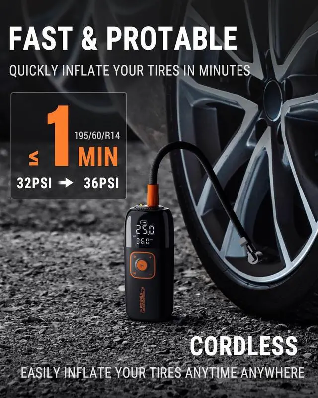 Alt view image 2 of 7 - S8 Tire Inflator Portable Air Compressor, 150 PSI Car Tire Pump with 6000mAh Battery, Bicycle Pump with LCD Screen, Electric Bike Pump, Cordless Air Pump for Car, Motorcycle, bike, Ball