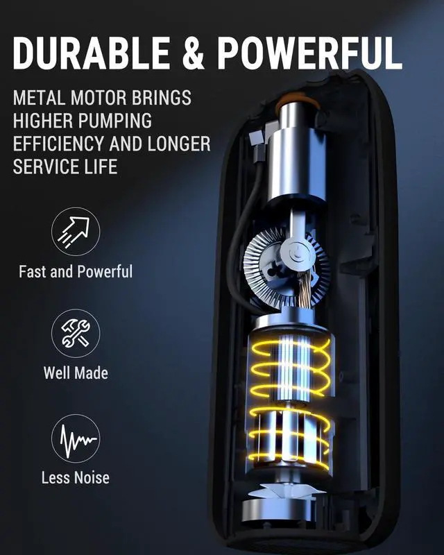 Alt view image 4 of 7 - S8 Tire Inflator Portable Air Compressor, 150 PSI Car Tire Pump with 6000mAh Battery, Bicycle Pump with LCD Screen, Electric Bike Pump, Cordless Air Pump for Car, Motorcycle, bike, Ball