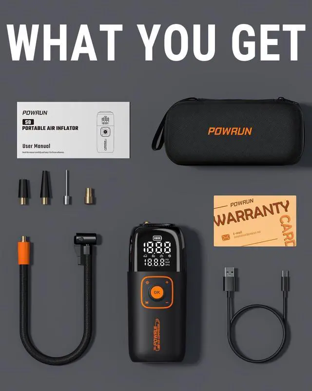 Alt view image 7 of 7 - S8 Tire Inflator Portable Air Compressor, 150 PSI Car Tire Pump with 6000mAh Battery, Bicycle Pump with LCD Screen, Electric Bike Pump, Cordless Air Pump for Car, Motorcycle, bike, Ball