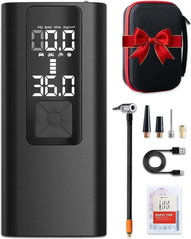 Main image of 4-in-1 Tire Inflator Portable Air Compressor w/Quick Inflate Technology, Tire Pressure Gauge, Dual Screen, 150 PSI Cordless Air Pump for Cars, Bikes, Balls, Inflatable & Tire Repair Kit, Case
