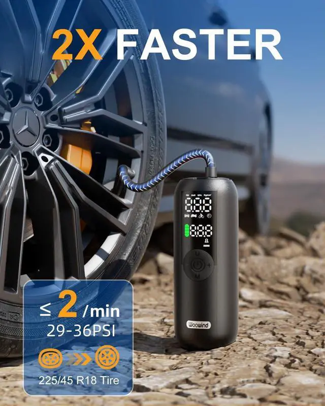 Alt view image 2 of 7 - Tire Inflator Portable Air Compressor, Bike Pump and Portable Air Pump-150PSI Air Pump for Car Tires with Schrader, Presta and Dunlop Valve, 2X Fast Inflation-Woowind LP1