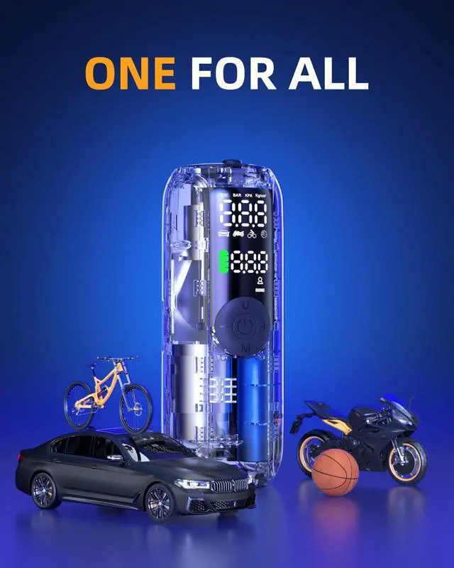 Alt view image 6 of 7 - Tire Inflator Portable Air Compressor, Bike Pump and Portable Air Pump-150PSI Air Pump for Car Tires with Schrader, Presta and Dunlop Valve, 2X Fast Inflation-Woowind LP1