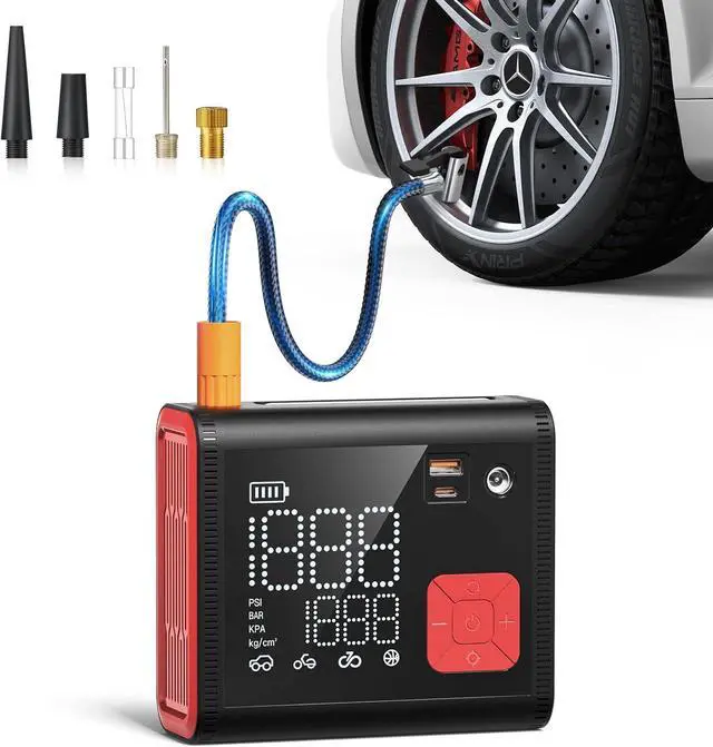 Main image of Tire Inflator Portable Air Compressor, 4X Faster Inflation, Double Cylinder Electric Cordless Air Pump with Built-in Pressure Gauge for Pickup Trucks (150PSI)