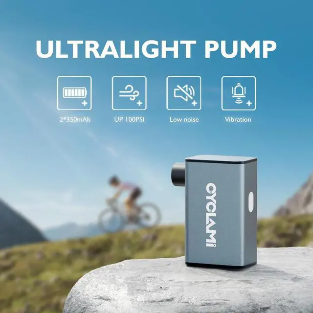 Alt view image 4 of 7 - Mini Bike Tire Pump, CYCLAMI Max 150/100 PSI Electric Bicycle Air Pump, Auto Stop, Presta and Schrader Valve Aluminium for All Bike, Type-C Rechargeable Battery