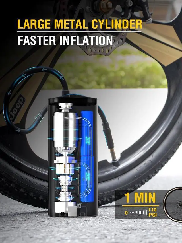 Alt view image 5 of 7 - Bike Tire Inflator with Pressure Gauge - Bicycle Presta and Schrader Air Compressor Tool