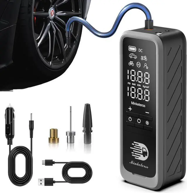 Main image of Portable Air Compressor - 2in1 160PSI Cordless 12V DC Electric Auto Pump with Digital Pressure Gauge, 7500mAh & LED Button, 3X Fast Inflation for Cars, Bikes & Motorcycle Tires, Balls