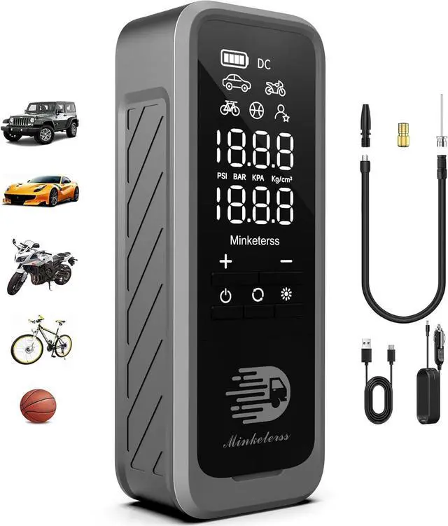 Alt view image 7 of 7 - Portable Air Compressor - 2in1 160PSI Cordless 12V DC Electric Auto Pump with Digital Pressure Gauge, 7500mAh & LED Button, 3X Fast Inflation for Cars, Bikes & Motorcycle Tires, Balls