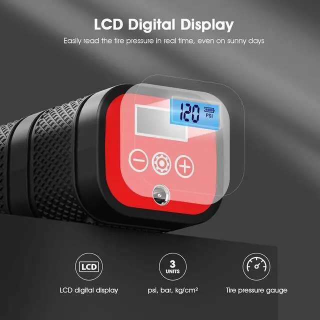 Alt view image 3 of 7 - 12 V Cordless Tire Inflator, Rechargeable Handheld Air Compressor, Portable Digital Tire Inflator, Mini Tire Pump with Pressure Gauge, for Cars, Motorcycle and Bicycles