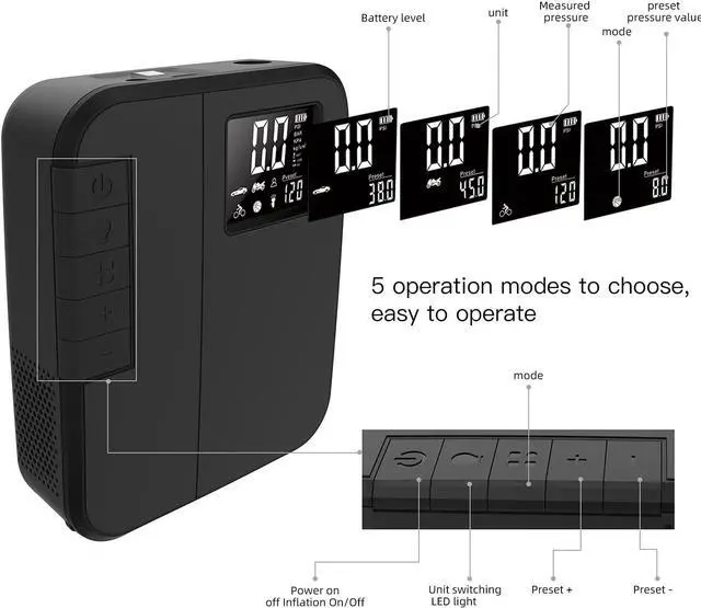 Alt view image 6 of 7 - Tire Inflator Portable Air Compressor 150PSI Air Pump for Car Tires, Bike Pump, Auto Stop, Quick Inflation for Car Owners, Cyclists - Woowind AP2-P