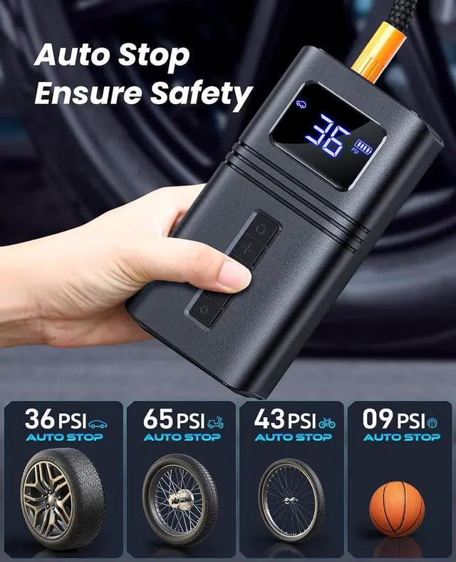 Alt view image 6 of 7 - Tire Inflator Portable Air Compressor for Car Tire, Cordless & Strong Power, Air Pump for Car Tires with 6000mAh Battery, Fast inflate 150PSI, Tire Pump with LED Light for Car Bike Motor Ball