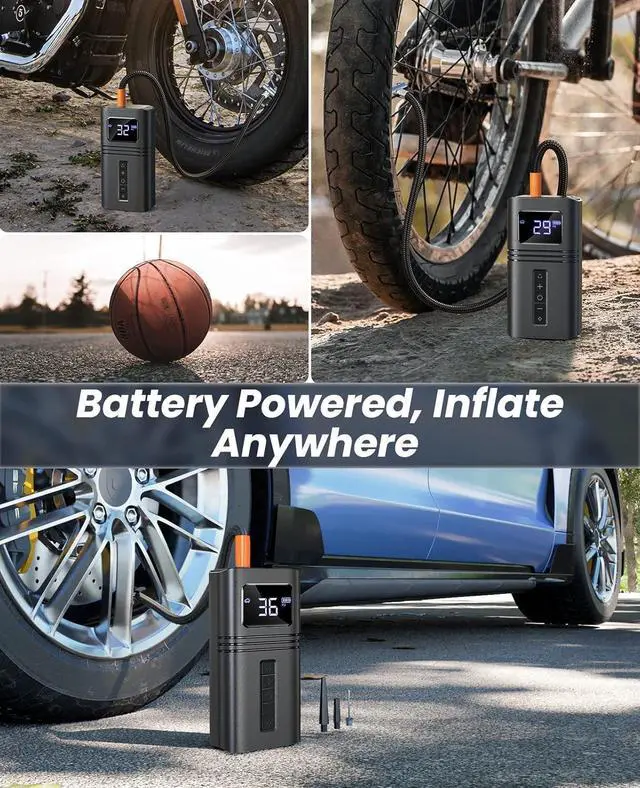 Alt view image 4 of 7 - Tire Inflator Portable Air Compressor for Car Tire, Cordless & Strong Power, Air Pump for Car Tires with 6000mAh Battery, Fast inflate 150PSI, Tire Pump with LED Light for Car Bike Motor Ball