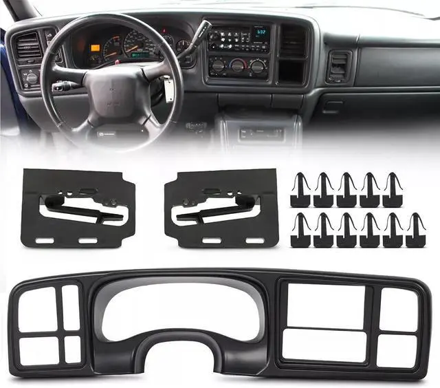 Main image of Double Din Dash Bezel Cover Kit Compatible With 1999-2002 GMC Sierra Full-Size Trucks/SUV's Chevy Silverado Car Stereo Radio 15731974 15772850
