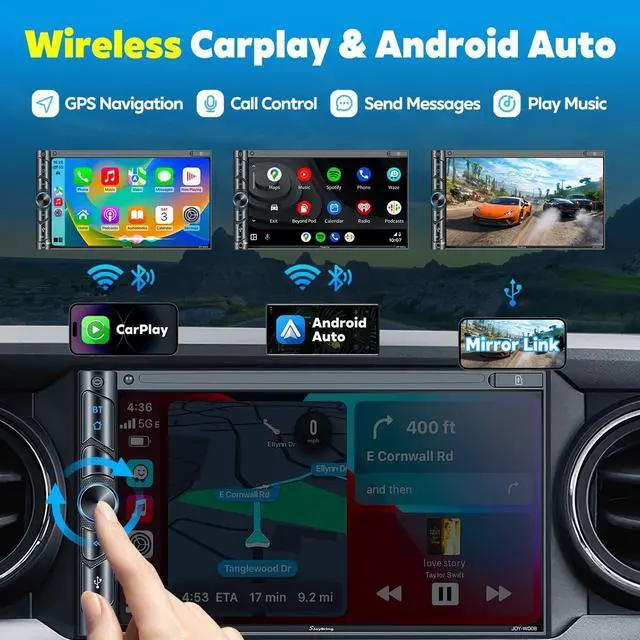 Alt view image 2 of 7 - Upgrade Wireless Double Din Car Stereo with Carplay, Android Auto, Bluetooth, 4-Channel RCA, High Power, 2 Subwoofer Ports, 7" HD Capacitive Touchscreen Car Radio, Backup Camera, Audio Receiver