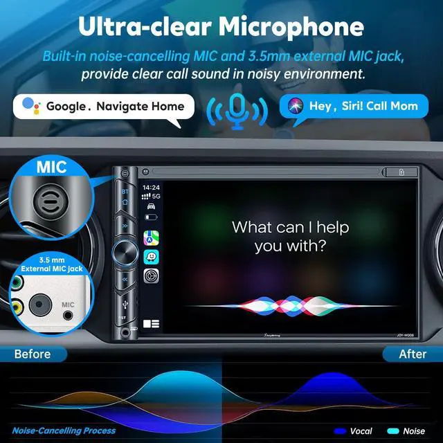 Alt view image 4 of 7 - Upgrade Wireless Double Din Car Stereo with Carplay, Android Auto, Bluetooth, 4-Channel RCA, High Power, 2 Subwoofer Ports, 7" HD Capacitive Touchscreen Car Radio, Backup Camera, Audio Receiver