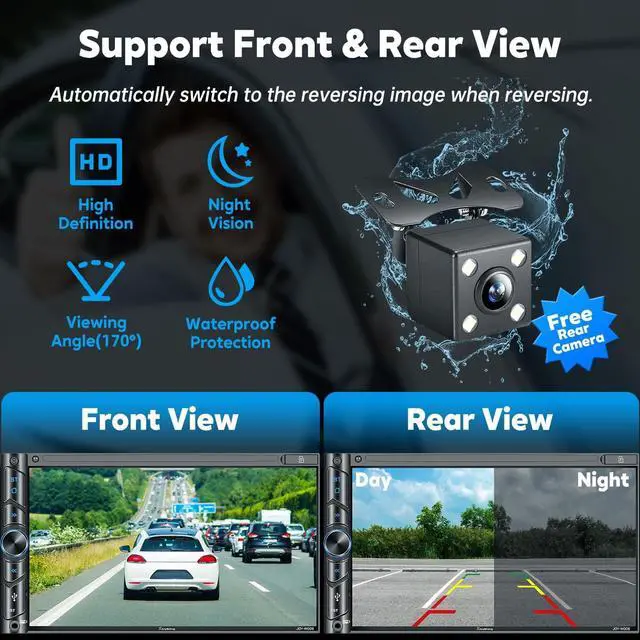 Alt view image 5 of 7 - Upgrade Wireless Double Din Car Stereo with Carplay, Android Auto, Bluetooth, 4-Channel RCA, High Power, 2 Subwoofer Ports, 7" HD Capacitive Touchscreen Car Radio, Backup Camera, Audio Receiver