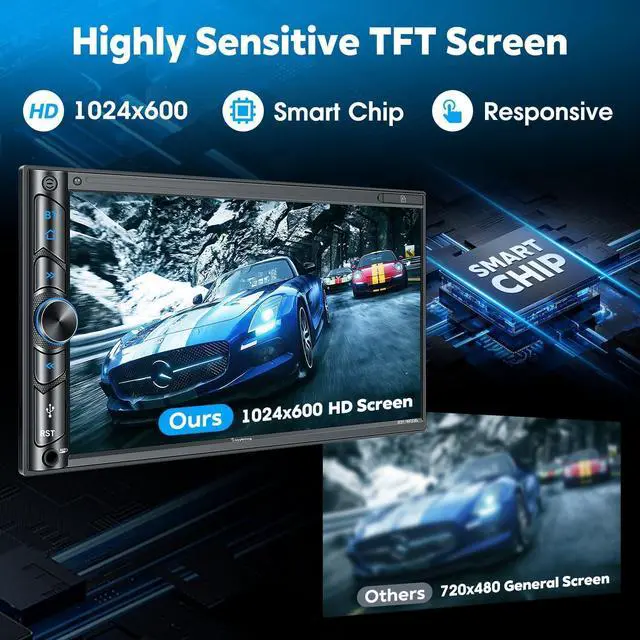 Alt view image 7 of 7 - Upgrade Wireless Double Din Car Stereo with Carplay, Android Auto, Bluetooth, 4-Channel RCA, High Power, 2 Subwoofer Ports, 7" HD Capacitive Touchscreen Car Radio, Backup Camera, Audio Receiver