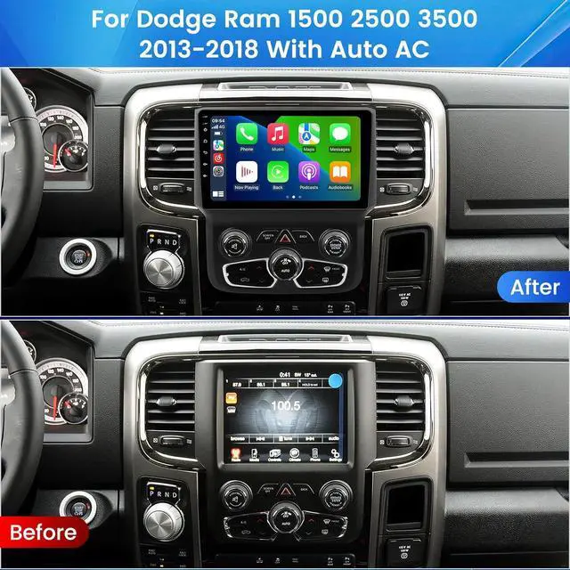 Alt view image 2 of 7 - 8 Core 4+64GB 1280x720 Car Radio Stereo for Dodge Ram 1500 2500 3500 2013-2018 Automatic AC Upgrade Dash Kit Android 12 9'' Touch Screen with Wirelss Car-Play/Android Auto,DSP/AM/FM/GPS Navi/5G WiFi