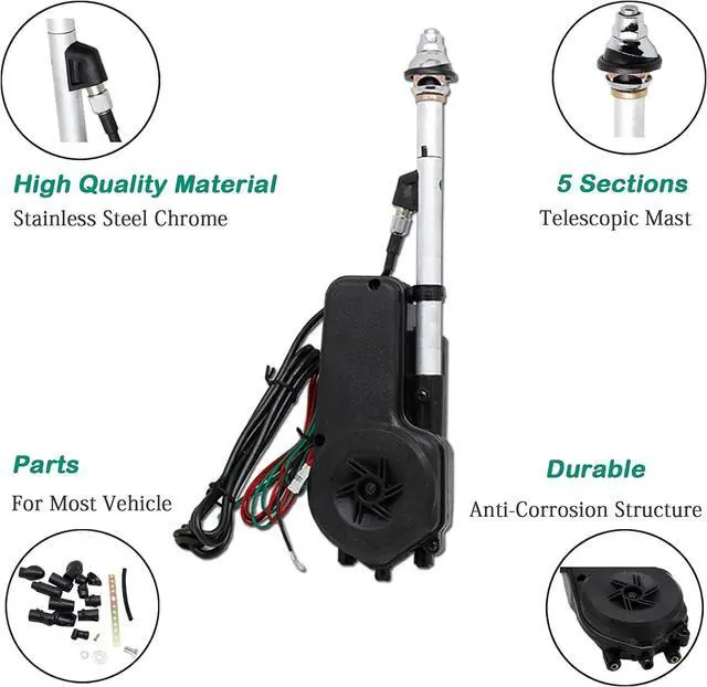 Alt view image 3 of 7 - Universal 12V Car Power Radio Antenna Fully Automatic Retractable Power Antenna Assembly Design for Am Fm Radio Antenna Mast Replacement Kit