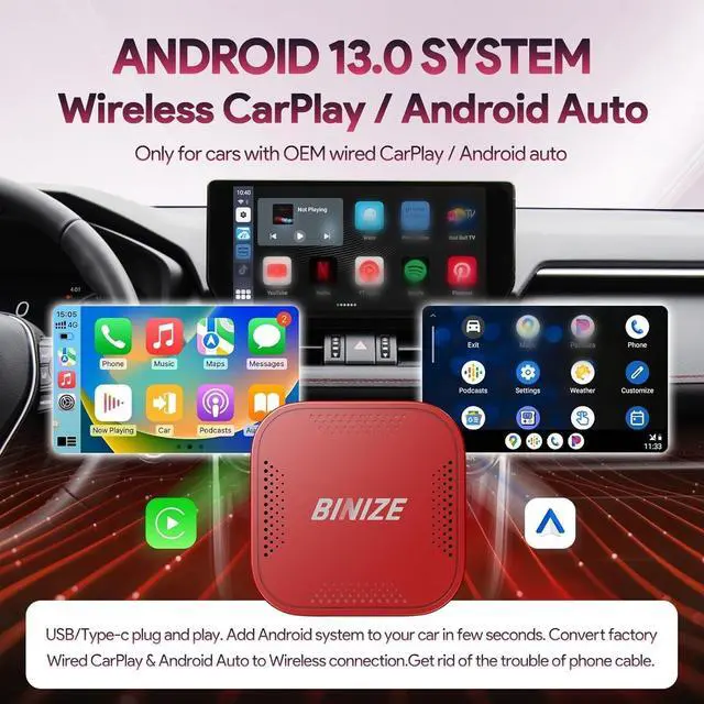 Alt view image 3 of 7 - Wireless CarPlay Android AUTO Multimedia Video Box 4G Cellular,4GB+64GB,8Core,Android 13 Built-in Navigation Support SIM&TF Card Bluetooth Support Car with OEM Wired CarPlay/Android Auto