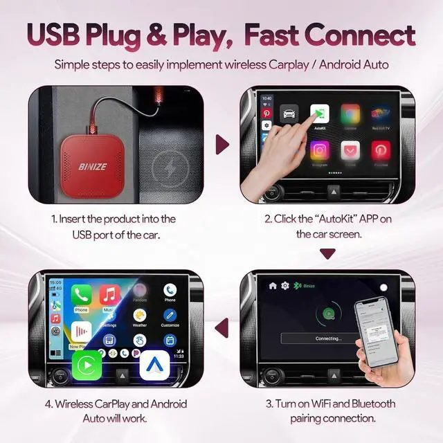 Alt view image 4 of 7 - Wireless CarPlay Android AUTO Multimedia Video Box 4G Cellular,4GB+64GB,8Core,Android 13 Built-in Navigation Support SIM&TF Card Bluetooth Support Car with OEM Wired CarPlay/Android Auto
